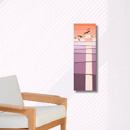 Lila und orangefarbene Seevögel bei Sonnenuntergan Leinwanddruck