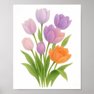 Lila und orangefarbene Tulpen Malerei Poster