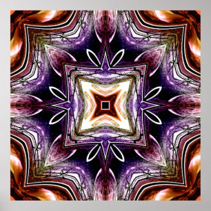 Lila und orangefarbenes Kaleidoskop-Design Poster