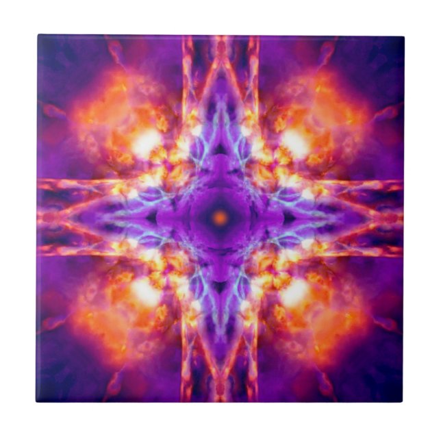 Lila und orangefarbenes Kaleidoskreuz Fliese (Vorderseite)
