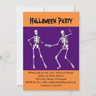 Lila und Orangefarbenes Skeletons-Kostüm-Party Einladung