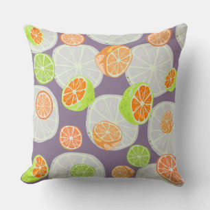 Lila und orangefarbenes Zitronenmuster Kissen