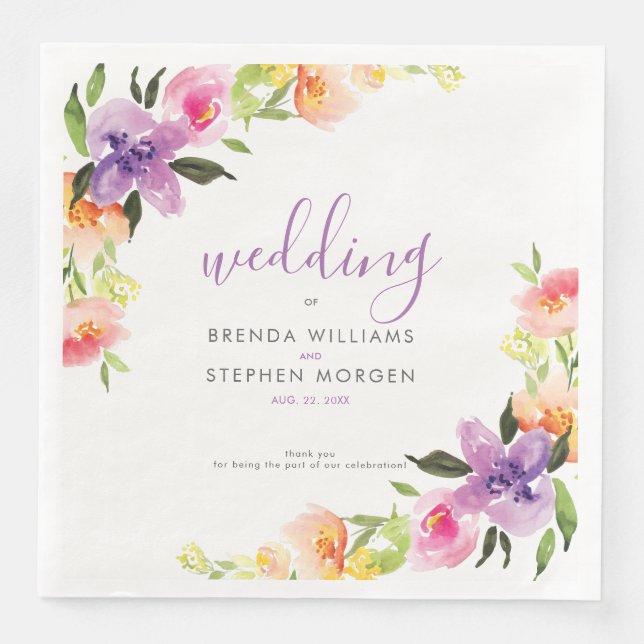 Lila und pfirsichfarbener Rahmen Serviette (Vorderseite)