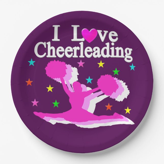 LILA UND PINK I LIEBE CHEERLEADING PAPIER TELLER (Vorderseite)