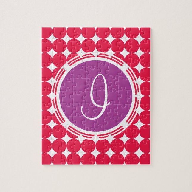 Lila und Red Polka Dot Monogramm (Vertikal)
