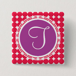 Lila und Red Polka Dot Monogramm Button