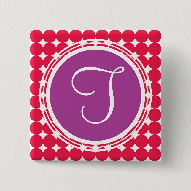 Lila und Red Polka Dot Monogramm Button (Vorderseite)