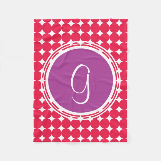 Lila und Red Polka Dot Monogramm Fleecedecke (Vorderseite)