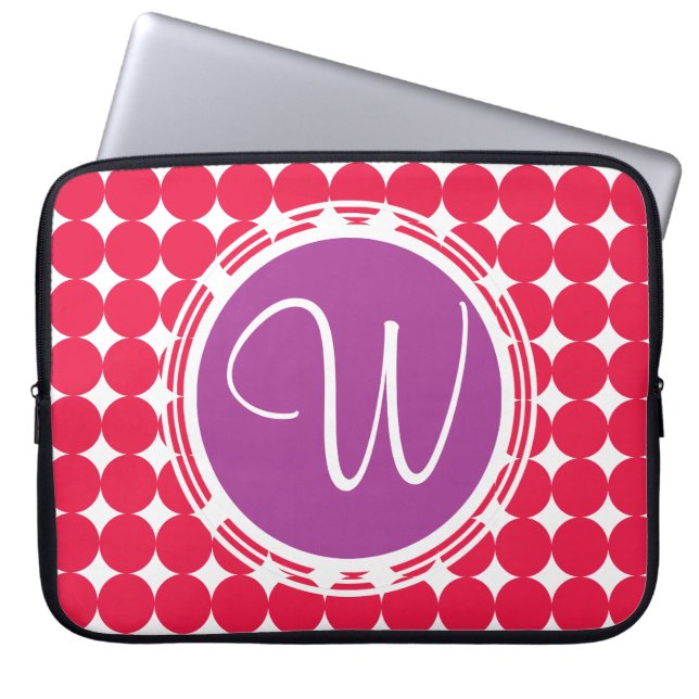 Lila und Red Polka Dot Monogramm Laptopschutzhülle (Vorderseite)