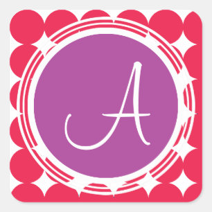 Lila und Red Polka Dot Monogramm Quadratischer Aufkleber