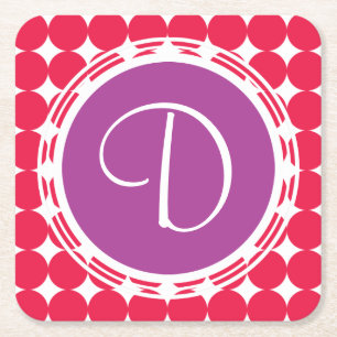 Lila und Red Polka Dot Monogramm Rechteckiger Pappuntersetzer