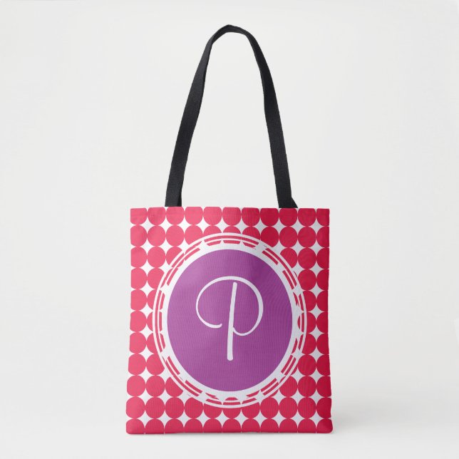 Lila und Red Polka Dot Monogramm Tasche (Vorderseite)
