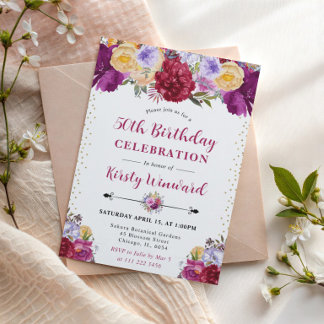 Lila und Red Summer Blume 50. Geburtstag Einladung