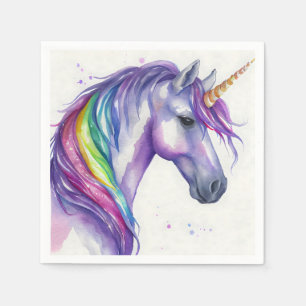 Lila und Regenbogenfantasy Unicorn Wasserfarbe Serviette