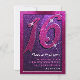 Lila und rosa 16 . Geburtstag Geburtstagseinladung Einladung