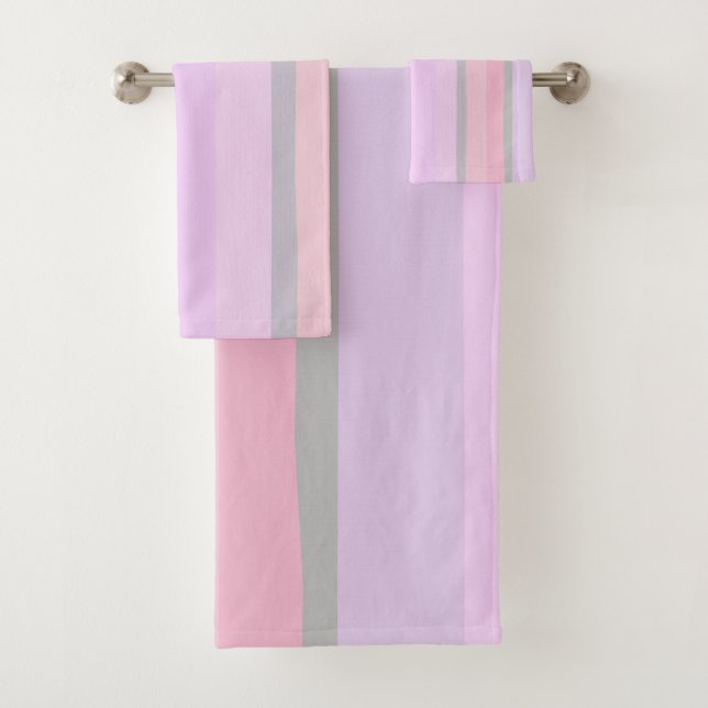 Lila und rosa Abstrakte Streifen Badhandtuch Set (Insitu)