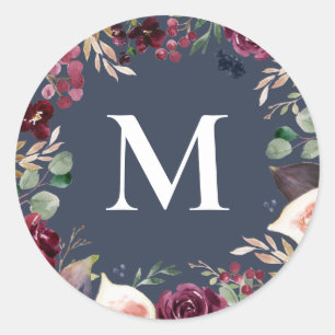 Lila und rosa Aquarell-Blumeninitial Runder Aufkleber