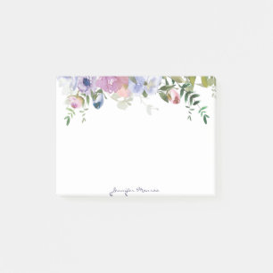 Lila und rosa Aquarellblumen personalisiert Post-it Klebezettel