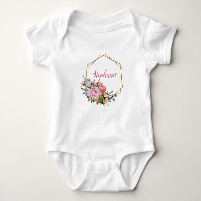 Lila und rosa Aquarellfarben - Personalisiert Baby Strampler (Vorderseite)