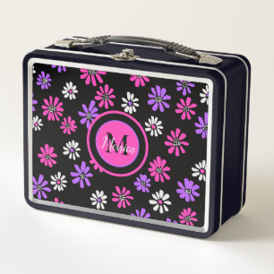 Lila und rosa Blume Monogramm Metall Brotdose
