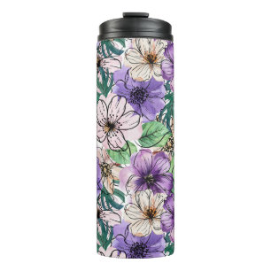 Lila und rosa Blume Thermosbecher