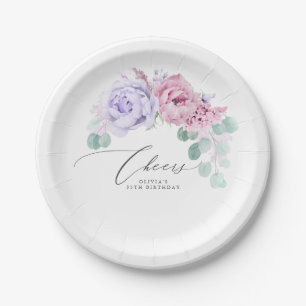 Lila und rosa Blumen eleganter botanischer Kranz Pappteller