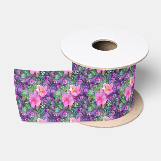 Lila und rosa Blumenmuster Satinband (Spule)