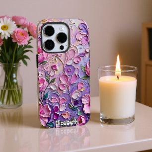 Lila und rosa Blütenabstraktion iPhone 16 Pro Hülle