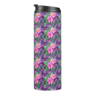 Lila und rosa botanisches Blumenmuster Thermosbecher