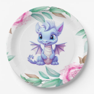 Lila und rosa Dragon Peony Girl Babydusche Pappteller