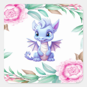 Lila und rosa Dragon Peony Girl Babydusche Quadratischer Aufkleber