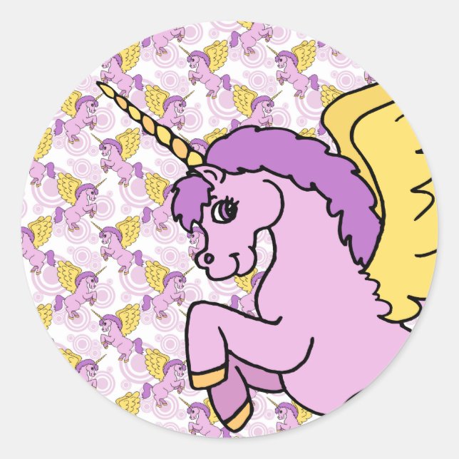 Lila und rosa Einhorndesign Runder Aufkleber (Vorderseite)
