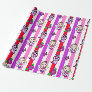 Lila und Rosa Feen, Blumen und Schmetterlinge Geschenkpapier