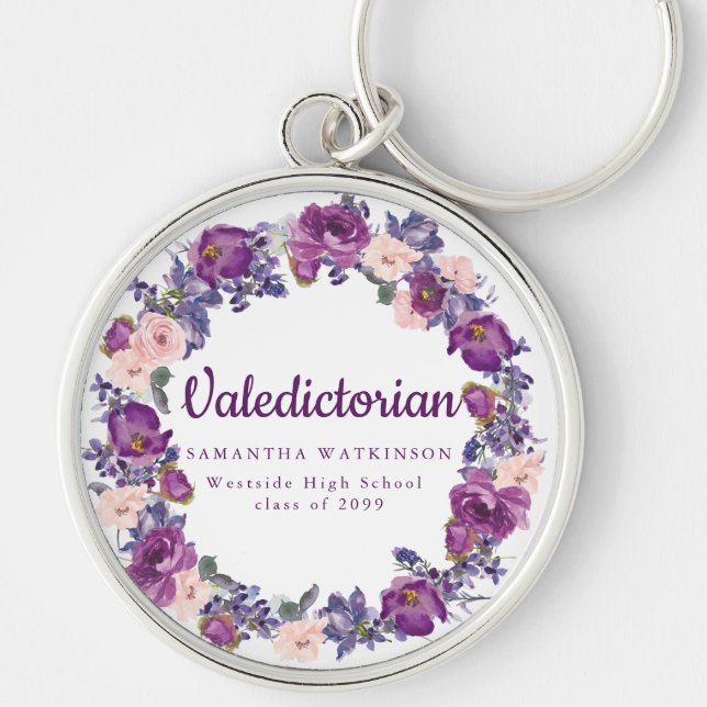 Lila und rosa, florale Valedictorian Abschluss Ges Schlüsselanhänger (Vorne)