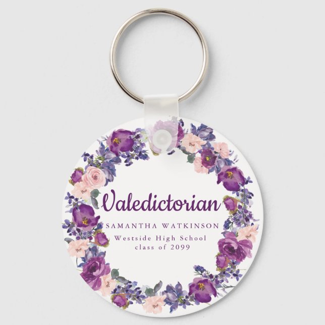 Lila und rosa, florale Valedictorian Abschluss Ges Schlüsselanhänger (Vorderseite)