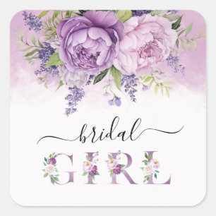 Lila und rosa Gartenblumen Brautparty Mädchen Quadratischer Aufkleber
