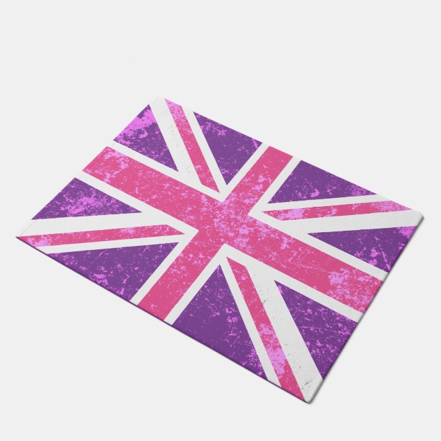 Lila und rosa Gewerkschafts-Jack, London-Flagge Fußmatte (Schrägansicht)