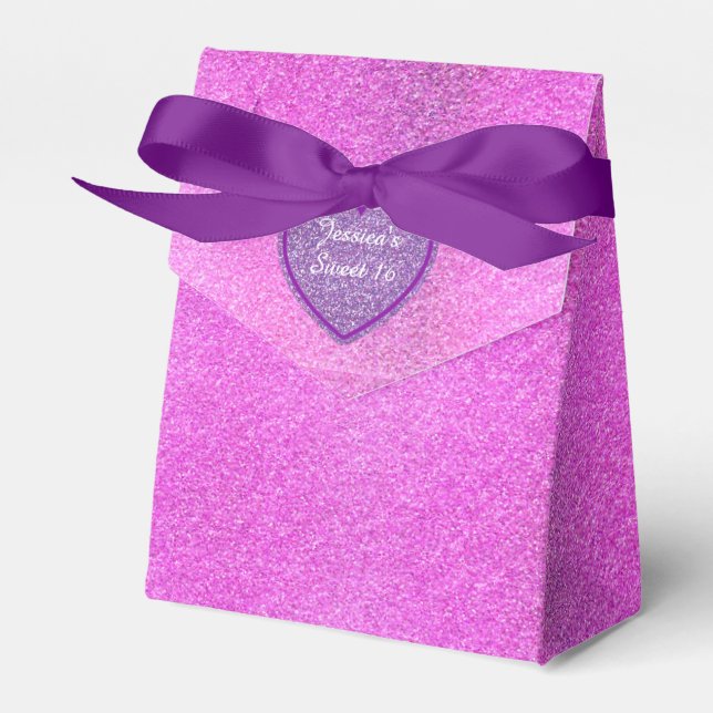 Lila und rosa Glitzer Sweet 16 Gefallen Geschenkbo Geschenkschachtel (Vorderseite)