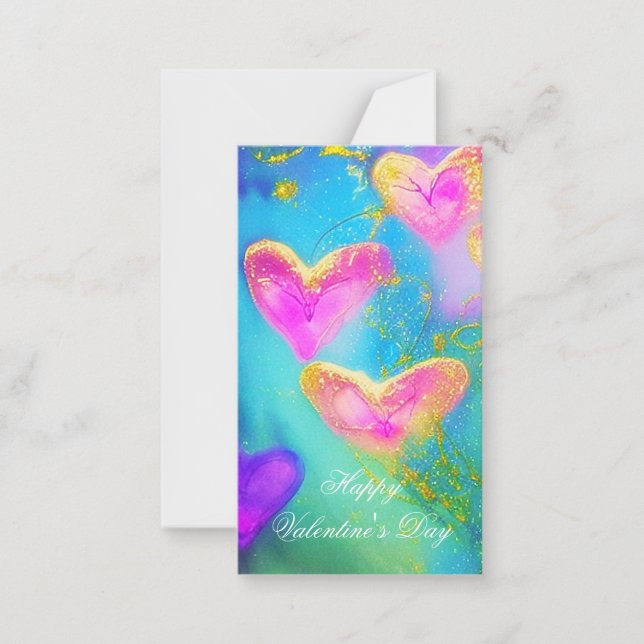 Lila und rosa glitzernde Herzen Mitteilungskarte (Vorderseite)