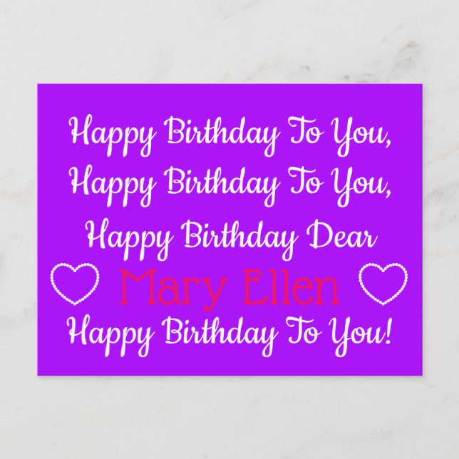 Lila und rosa Happy Birthday Song Personalisiert Postkarte (Vorderseite)