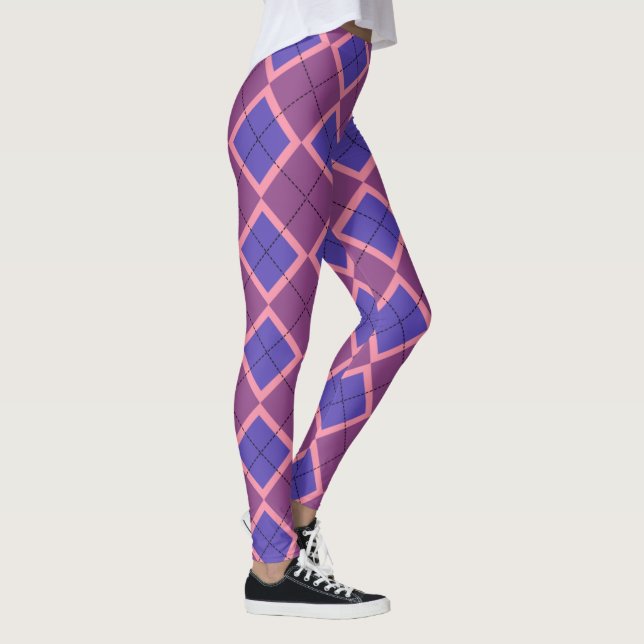 Lila und rosa Kariertes Muster Leggings (Rechts)