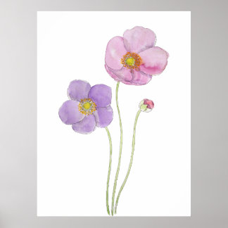 lila und rosa Kosmos-Blume, handgemalt Poster