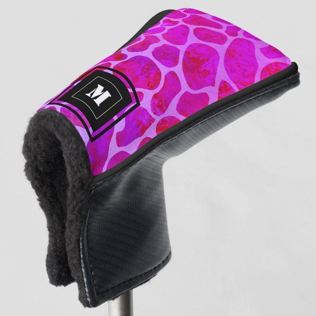 Lila und rosa Leopard Print Monogram Golf Clubs Golf Headcover (3/4 Vorderseite)
