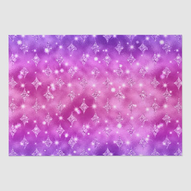 Lila und rosa Ombre Glitzer Celestial Muster Seidenpapier (Vorderseite)