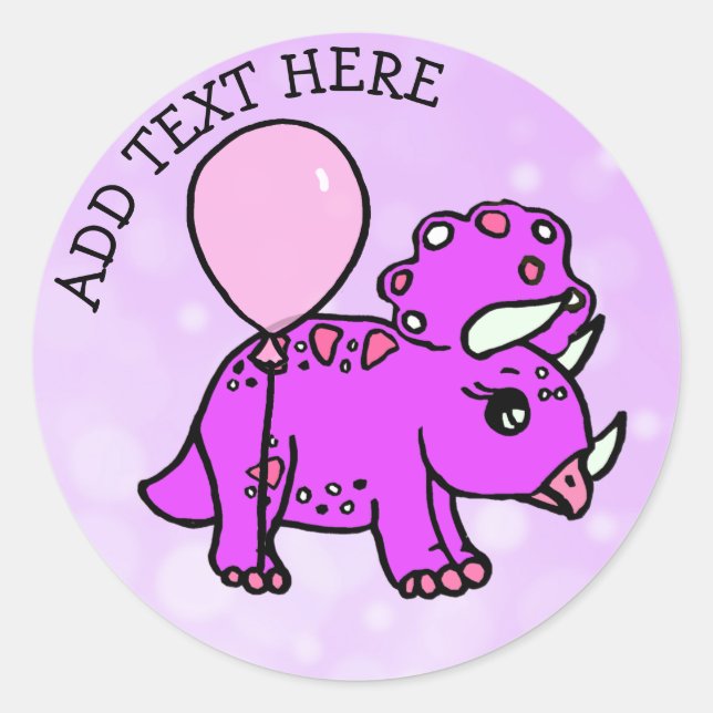 Lila und rosa Personalisiert Dinosaurier Geburtsta Runder Aufkleber (Vorderseite)