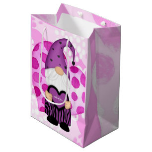 Lila und rosa Polka Dots Valentine Gnome Mittlere Geschenktüte