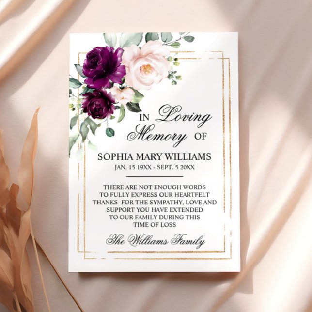 Lila und rosa Rose-Beileid-Speicher Dankeskarte (Von Creator hochgeladen)