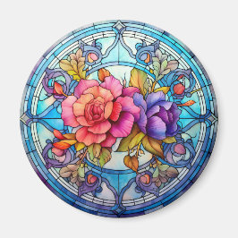 Lila- und rosa Rosen-Blumen-Faux-Buntglas Magnet
