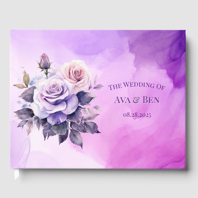 Lila und rosa Rosengarten Hochzeit Gästebuch (Vorderseite)