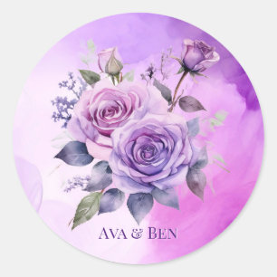 Lila und rosa Rosengarten Hochzeit Runder Aufkleber